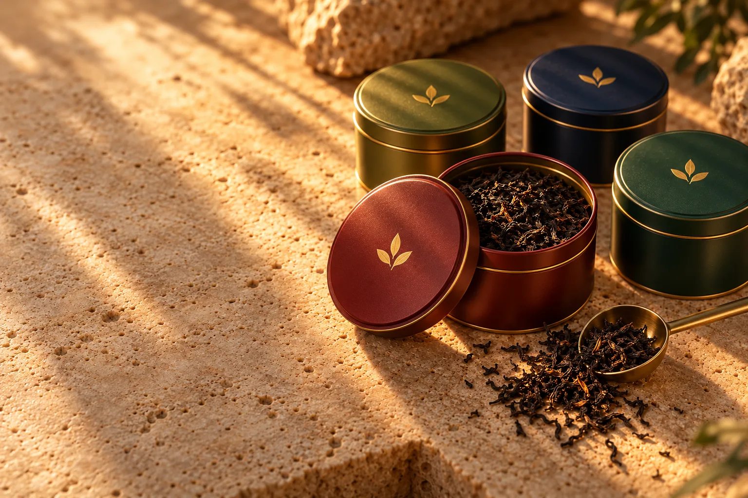Manna & Leaf tea tins with loose leaf